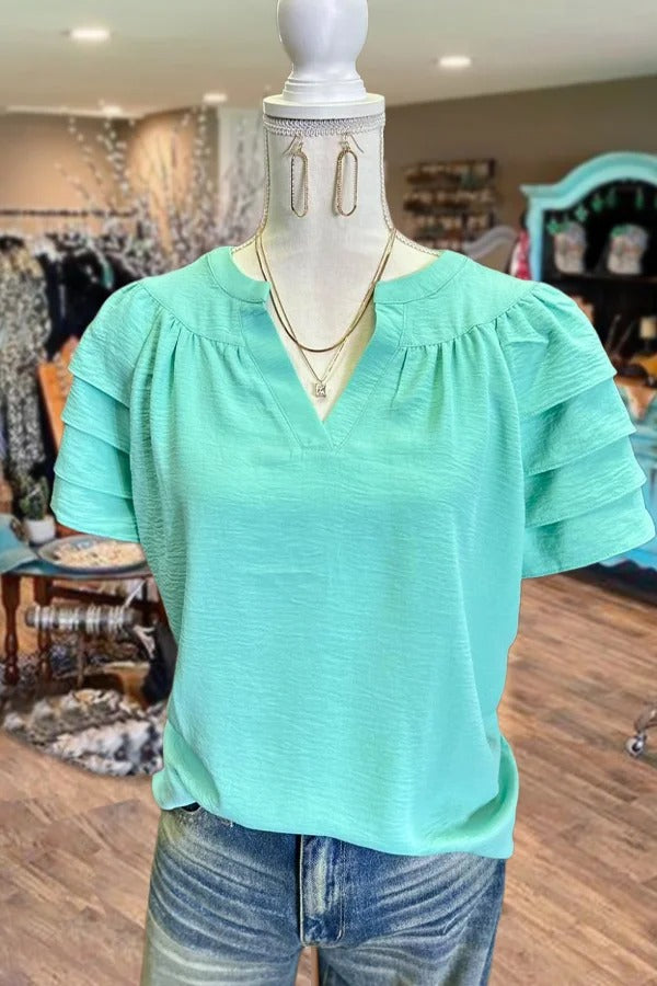 Solid V-Neck Layered Short Sleeve Top
