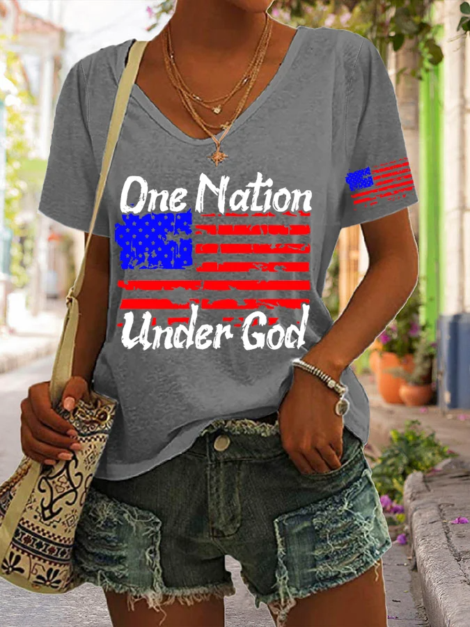 T-shirt décontracté imprimé One Nation Under God pour femme