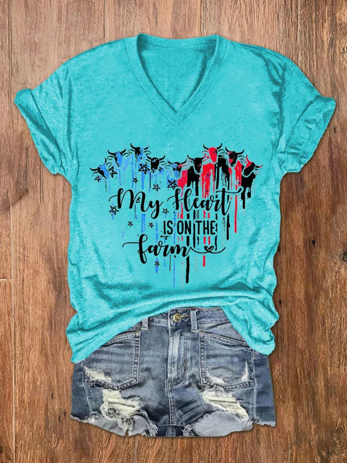 T-shirt col V imprimé « Je peux le faire avec un cœur brisé » pour la fête de l'indépendance des femmes