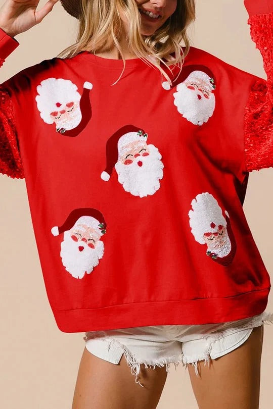 Santa Sequin Sleeve Christmas Sweatshirt