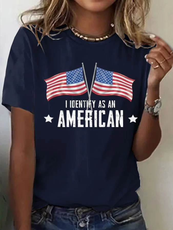 Women's I Identify As An American Print Casual T-Shirt