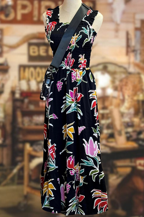 Trendy Pleated Smock Maxi Dress
