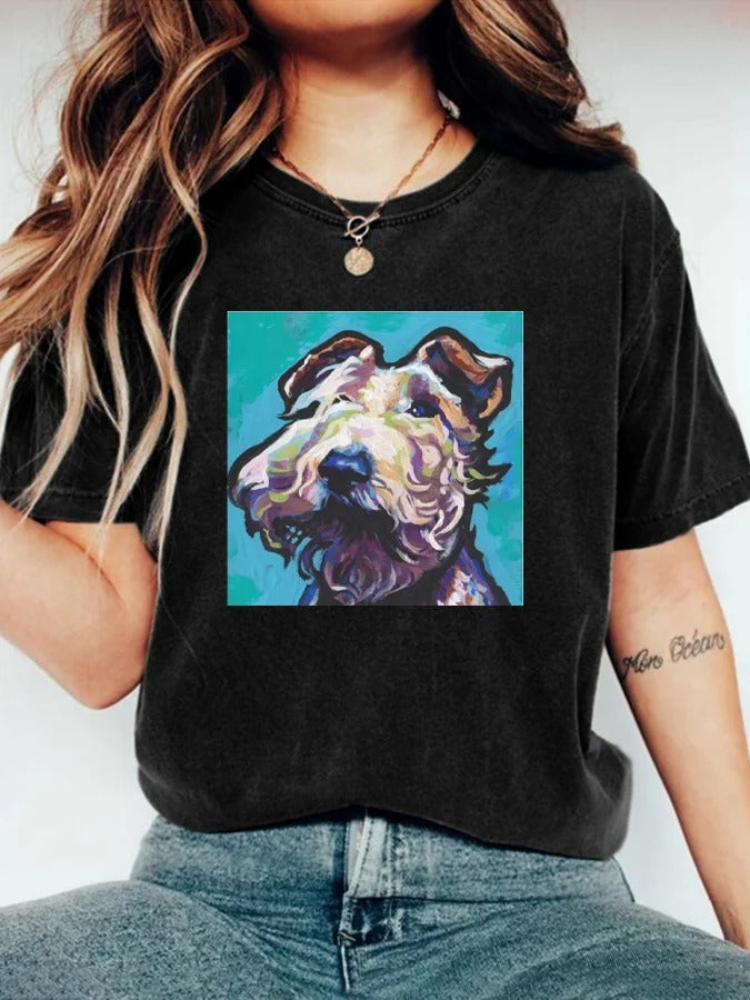 T-shirt à manches courtes et col rond pour femme, imprimé animal mignon, motif chiot