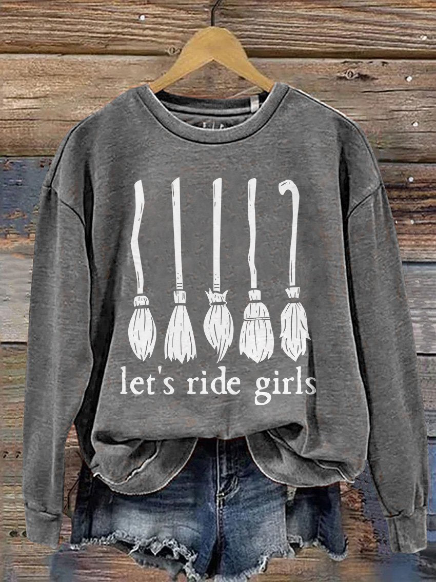 Let's Ride Girls Witches Halloween Casual Print Sweatshirt