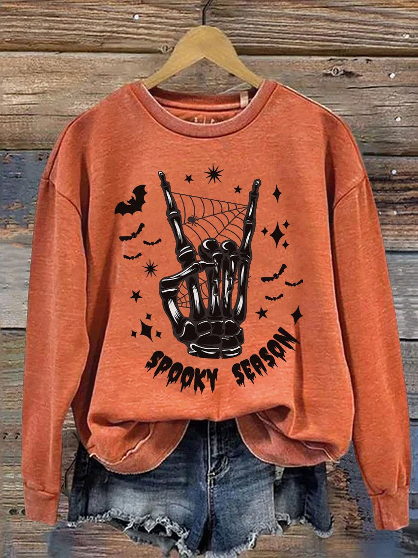 Spooky Season Skeleton Halloween Casual Print Sweatshirt