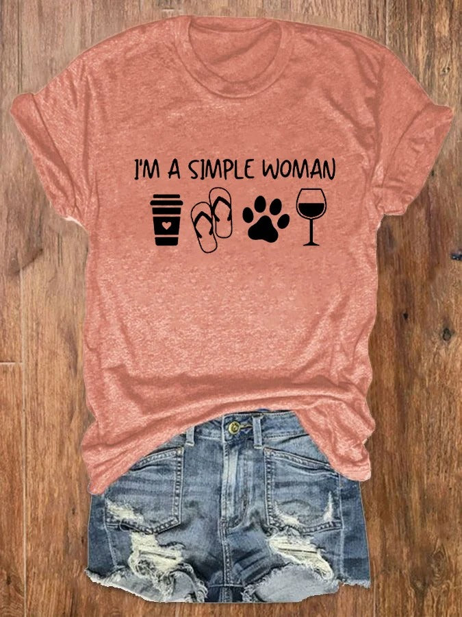 T-shirt imprimé patte de chien « Je suis une femme simple » pour femme
