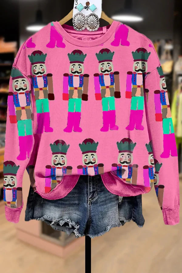 Sweat-shirt à manches longues et col ras du cou imprimé Casse-Noisette rose