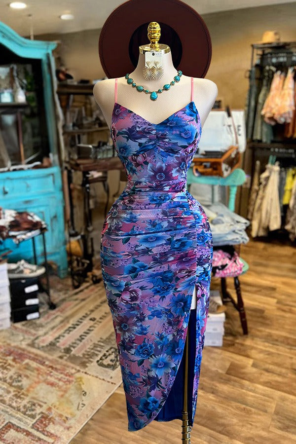 Hübsches gerüschtes Midikleid mit Blumenmuster