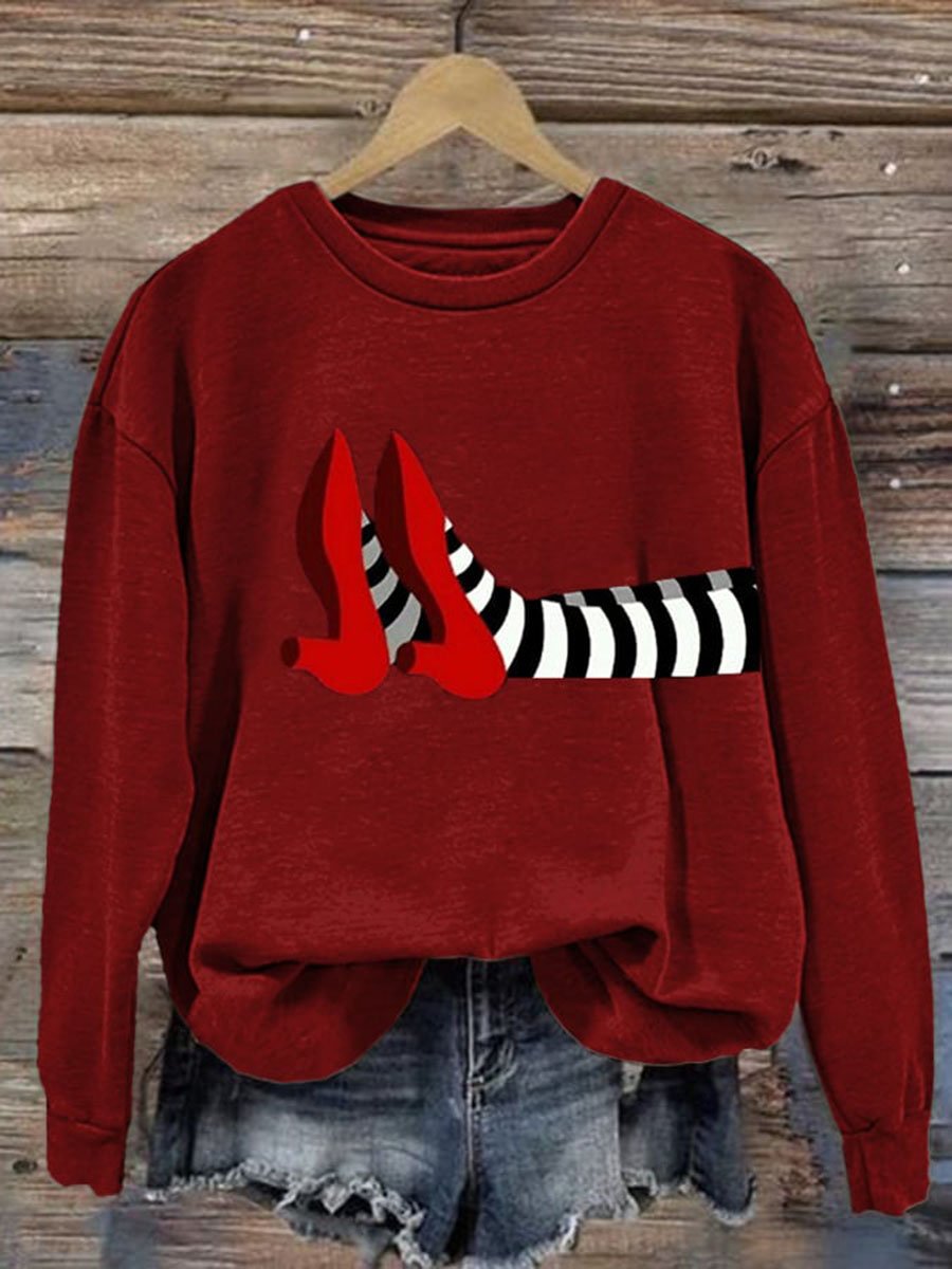 Halloween Red Shoes Print Casual Sweatshirt