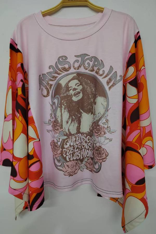 Janis Joplin Retro Print Sleeve Tee
