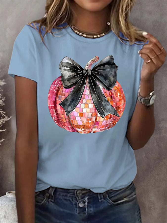 Women's Halloween Pumpkin Print Casual T-Shirt