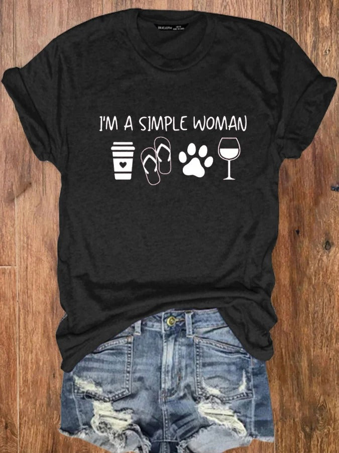 T-shirt imprimé patte de chien « Je suis une femme simple » pour femme