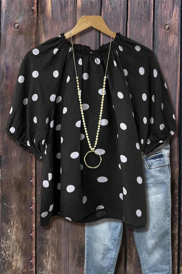 Polka Dot Print Puff Sleeve Top