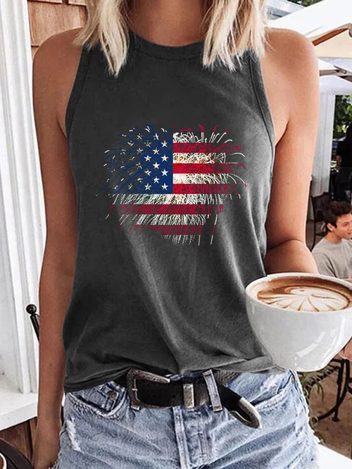 Women's Independence Day Fireworks Flag Print Vest
