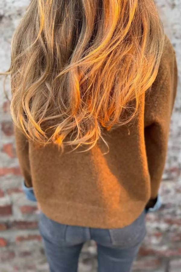 Contrast Denim Trimmed Sweater Cardigan
