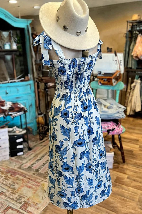 Floral Bow Strap Maxi Dress