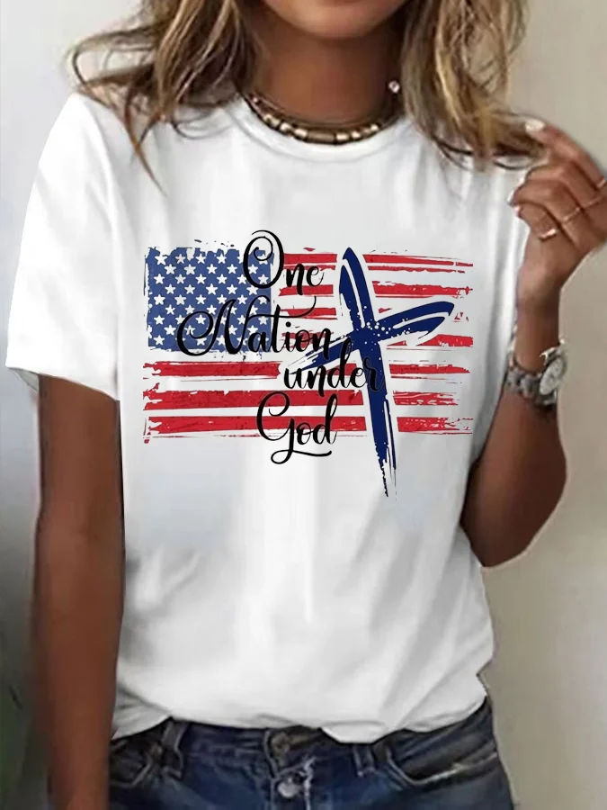 Women's Flag Independence Day Printed T-Shirt