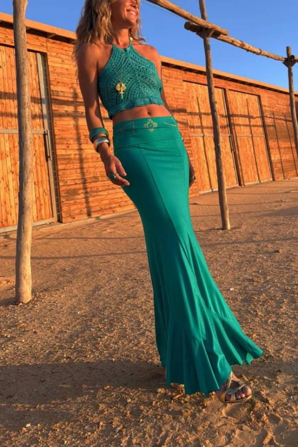 CALOS turquoise crochet top