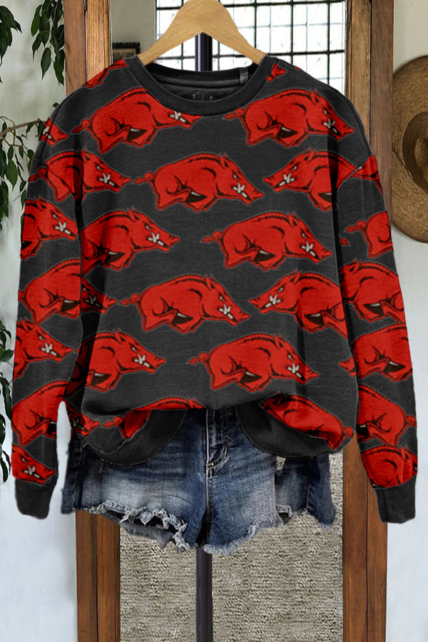 Casual Arkansas Hog Print Sweatshirt