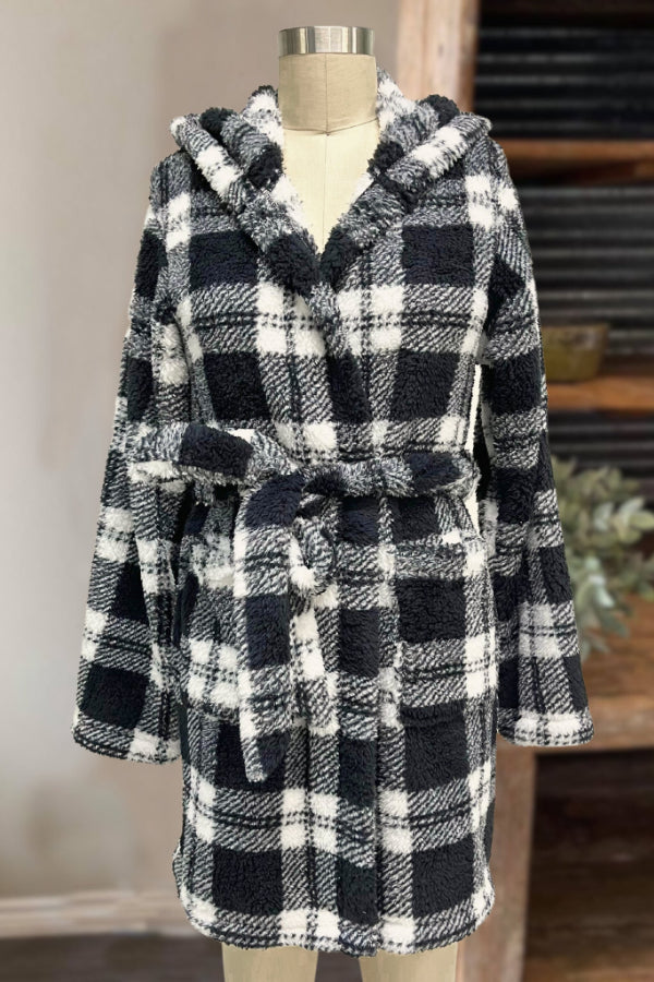 Plush Hooded Plaid Robe