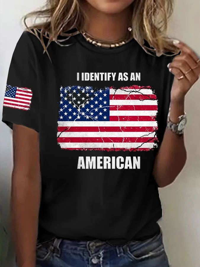 Women's I Identify As An American Print Casual T-Shirt