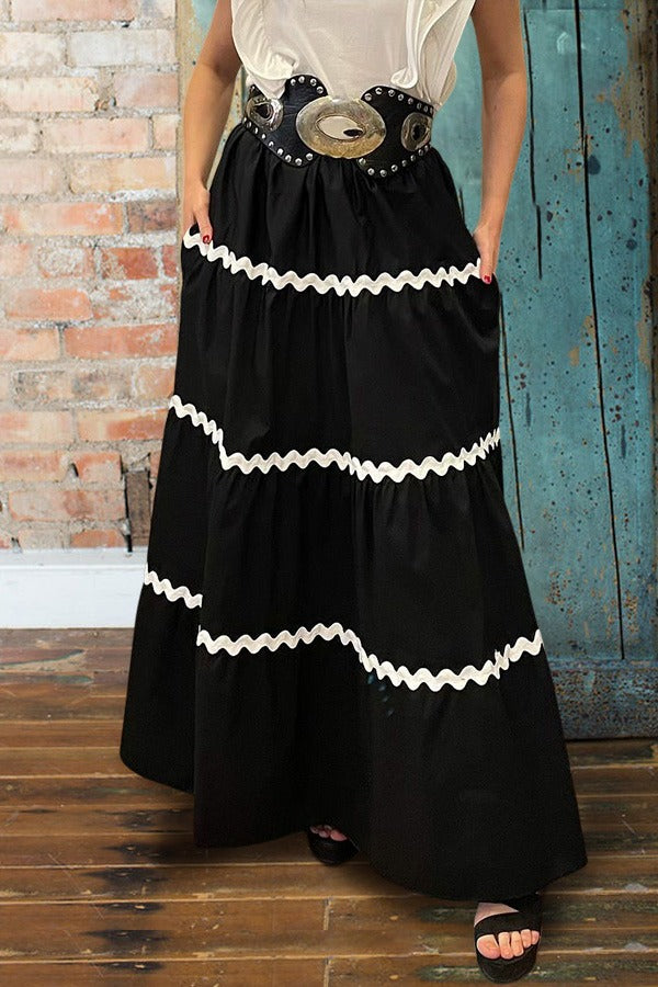 Contrast Color Layered Maxi Skirt