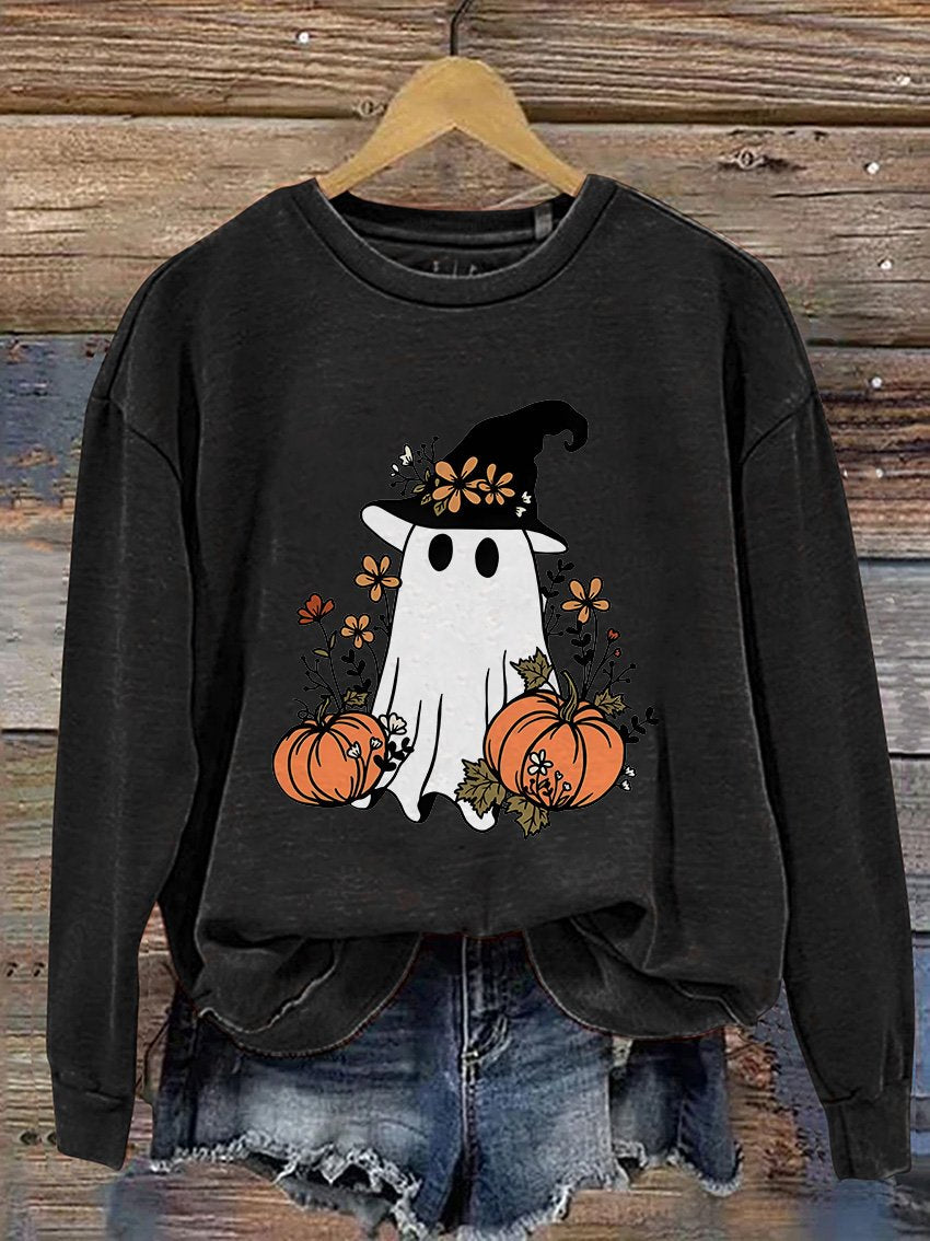 Sweat-shirt décontracté à imprimé fantôme effrayant pour Halloween