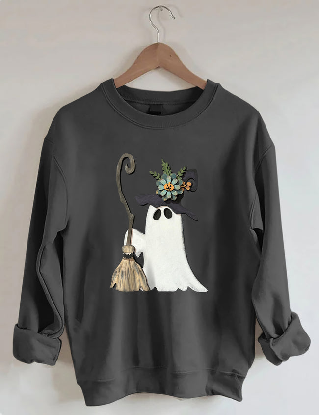 Ghost Witch With Broomstick Sweatshirt