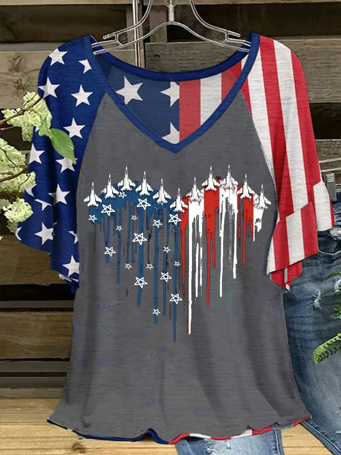 T-shirt à manches courtes pour femme avec imprimé drapeau de la fête de l'indépendance