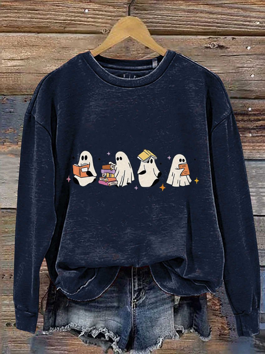 Ghosts Reading Books Casual Print Sweatshirt