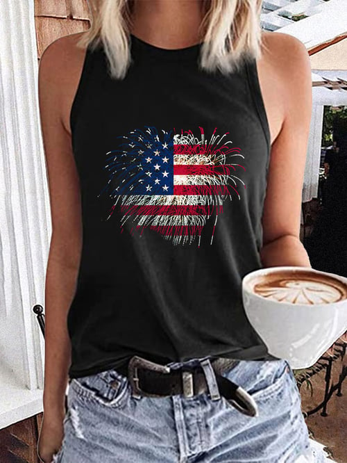 Women's Independence Day Fireworks Flag Print Vest