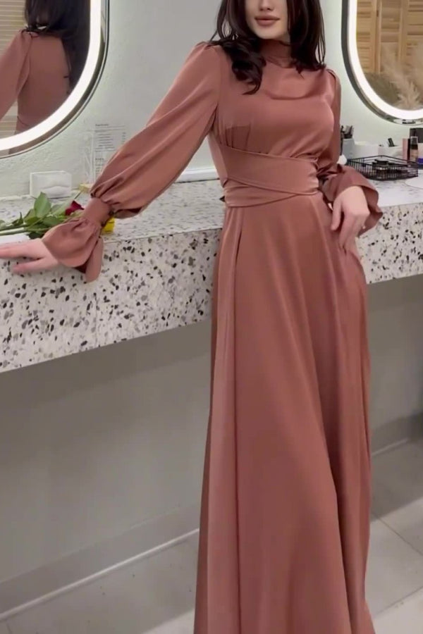 Elegant Simple Bishop Sleeve Maxi Dress
