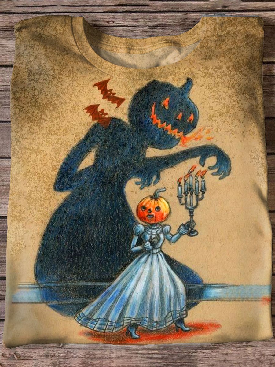 Funny Halloween Art Print Casual Short Sleeve T-shirt