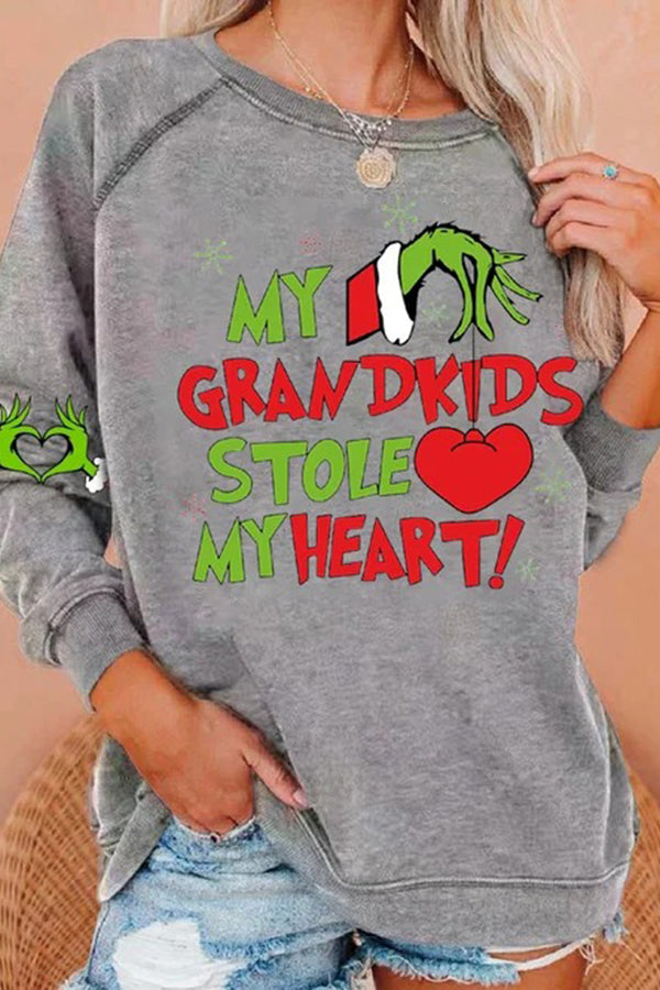 Women My Grandkids Stole My Heart Christmas Print Casual Sweatshirt
