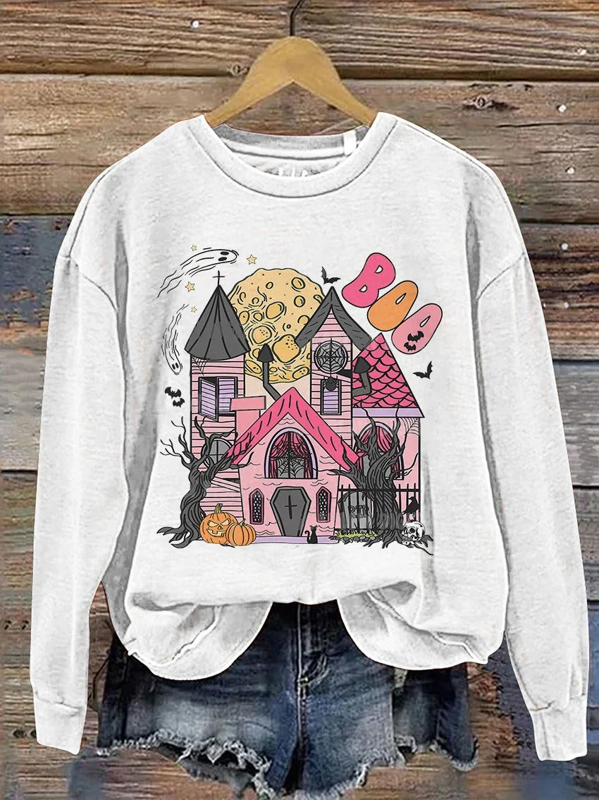 Sweat-shirt imprimé décontracté Castle Ghost Boo Halloween