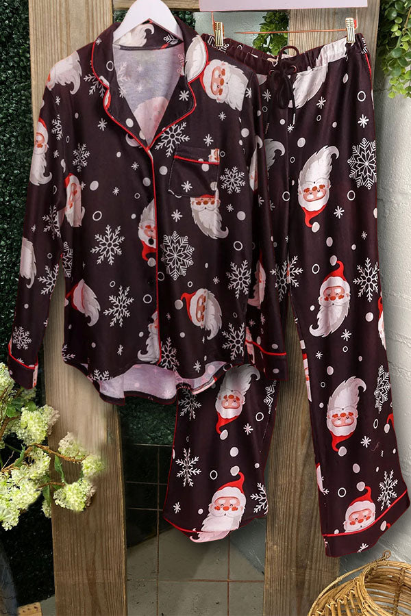 Santa Collared Button Down Pajama Sets