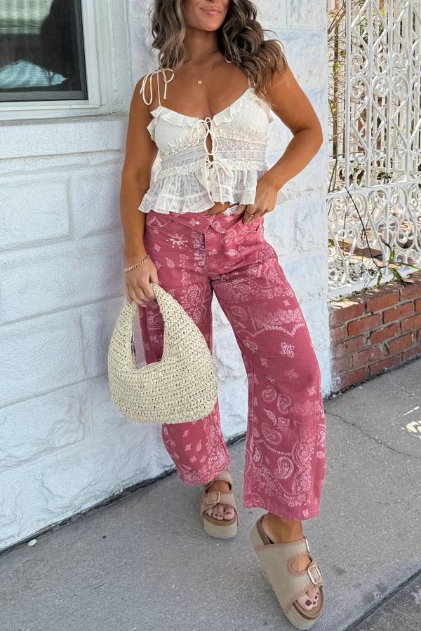 Rosebud Barrel Jeans Paisley Dusty Rose