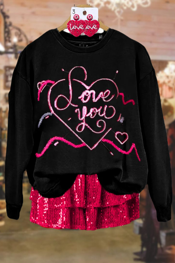 Valentine's Day Love Sequin Sweatshirt