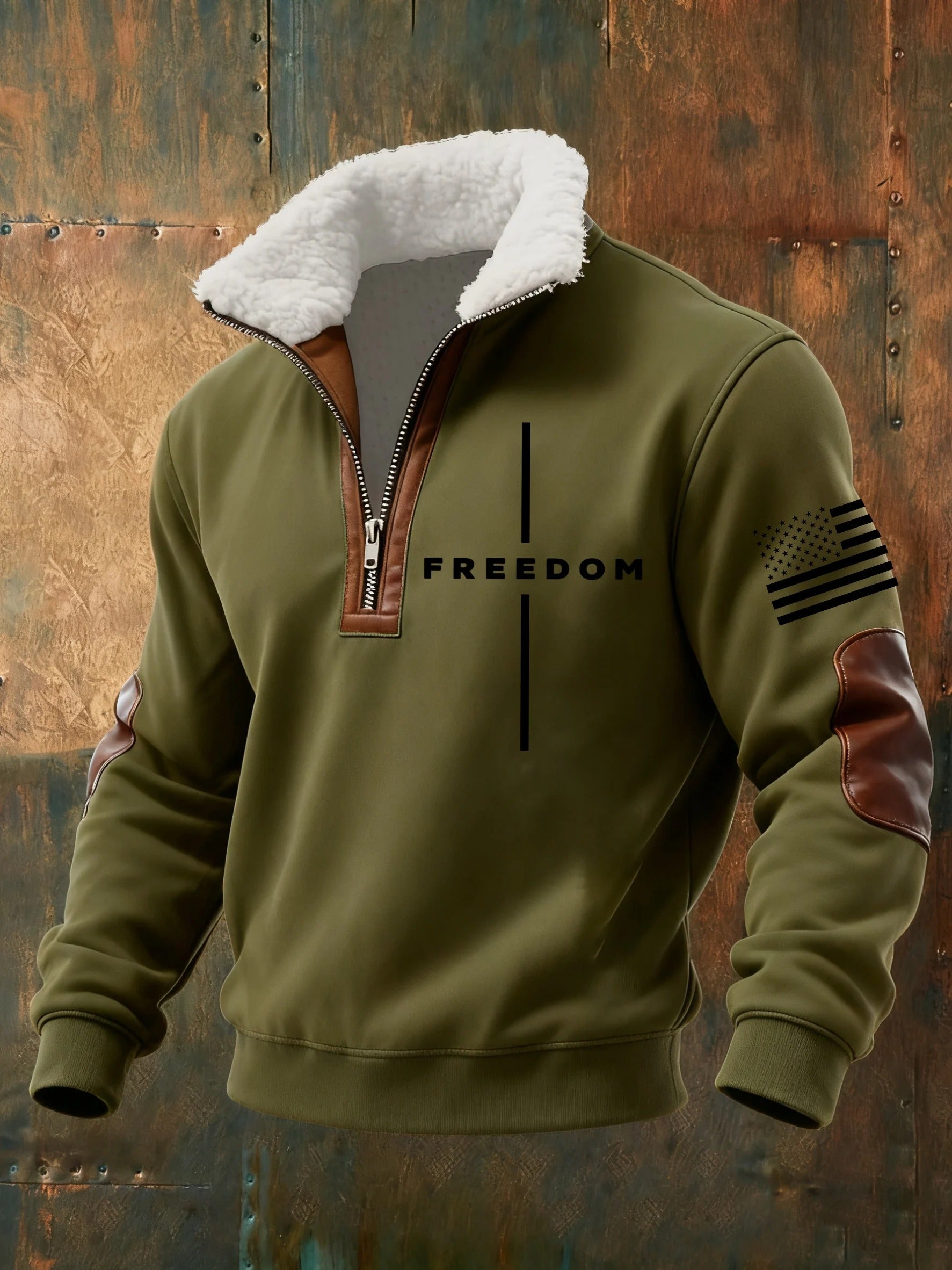 Men's Casual Freedom Flag Faith Retro Fur Collar Sweatshirt