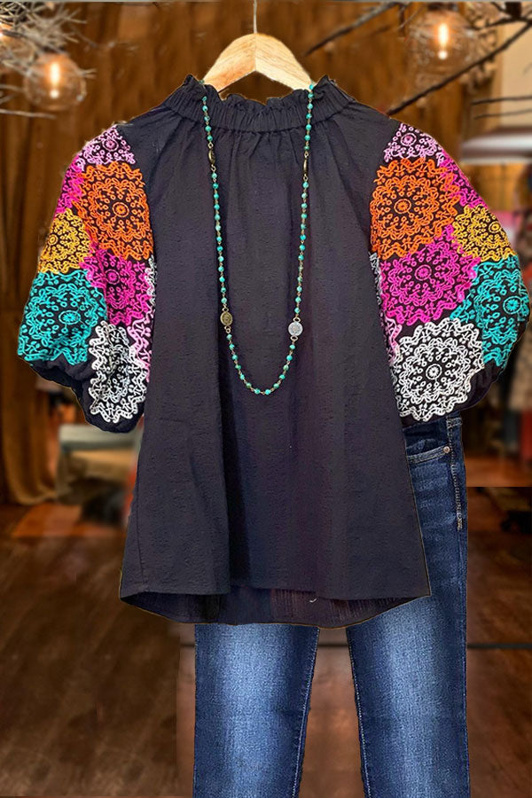 Lässiges Oberteil aus Baumwolle mit Blumendruck und Puffärmeln