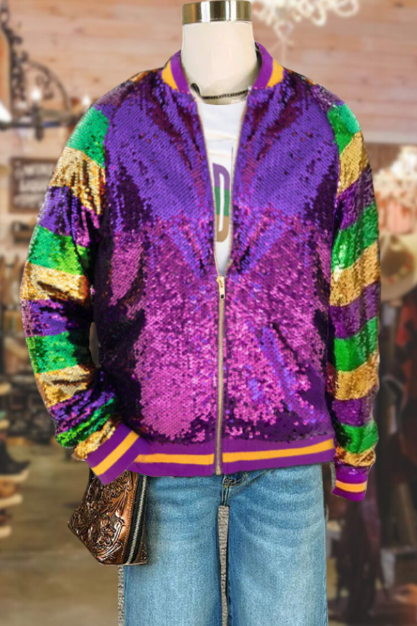 Mardi Gras Sequin Baseball Jacket