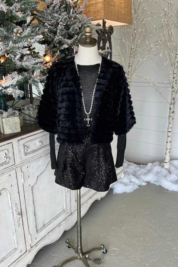 Collarless Rex Jacket with Suede Insert Black