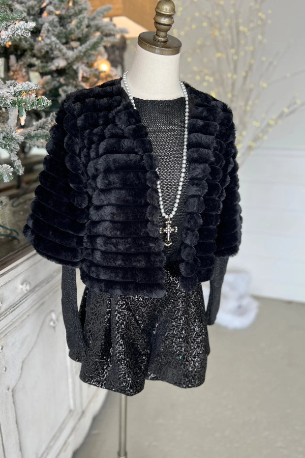 Collarless Rex Jacket with Suede Insert Black