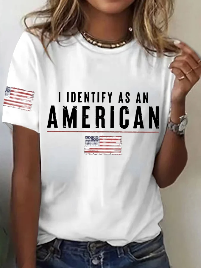 Women's I Identify As An American Print Casual T-Shirt