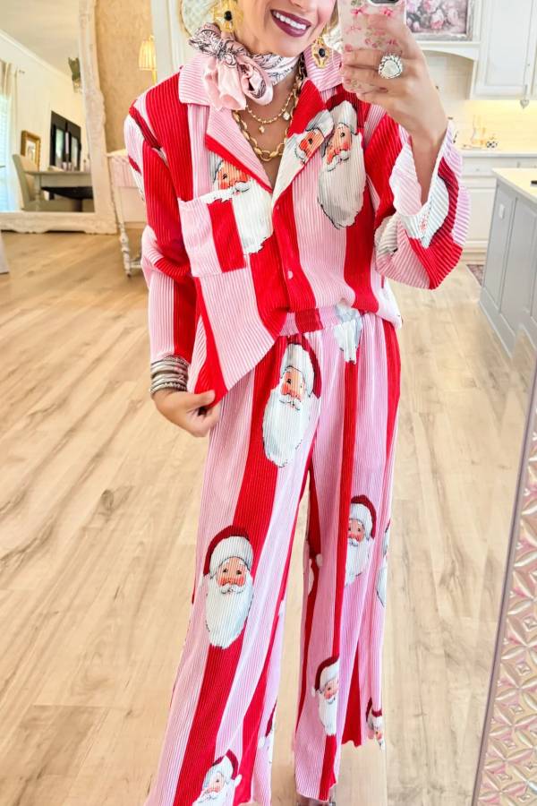 Pink and Red Santa Ribbed Set