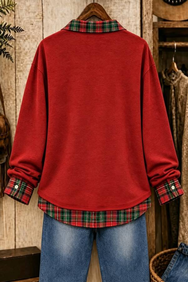 Christmas Santa Print V-Neck Long Sleeve Top