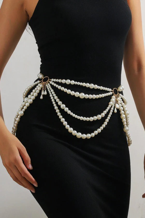 Beaded Waist Chain with Conch and Seashell Pendants