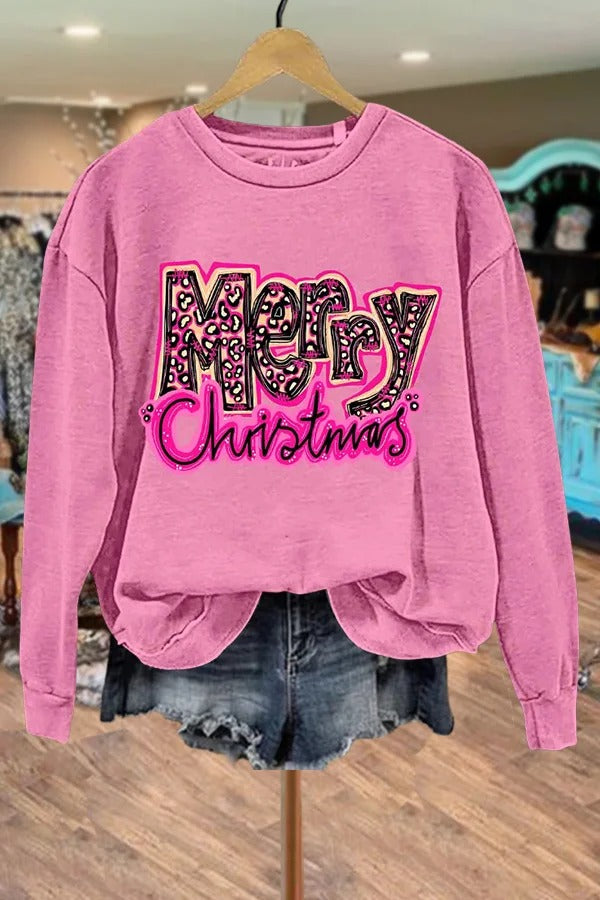 Leopard Christmas Print Long Sleeve Sweatshirt