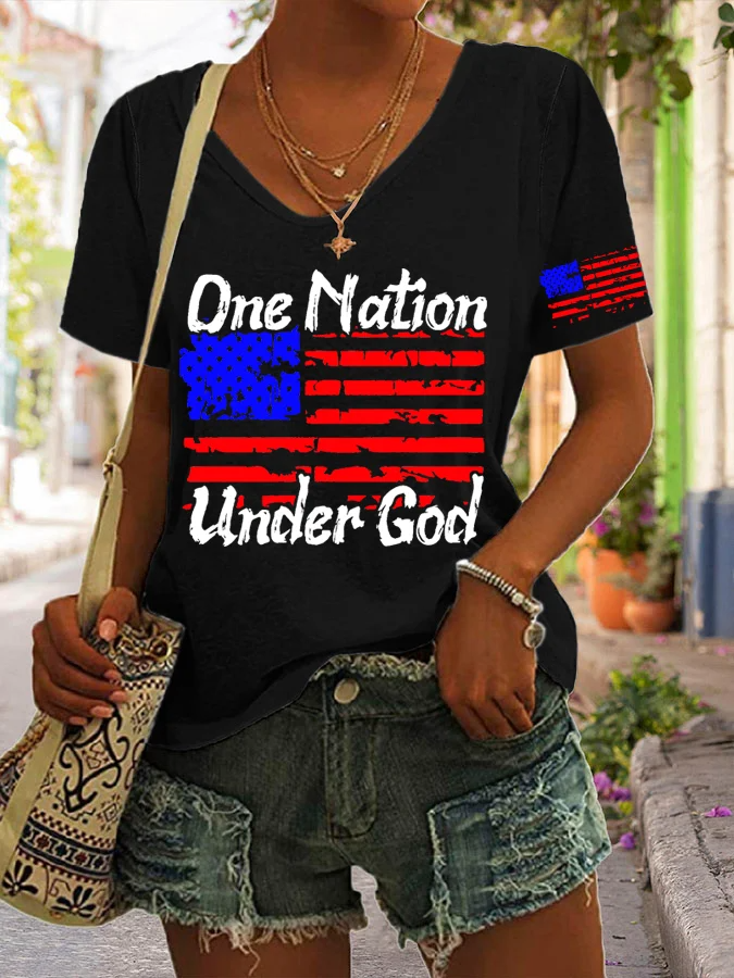 T-shirt décontracté imprimé One Nation Under God pour femme