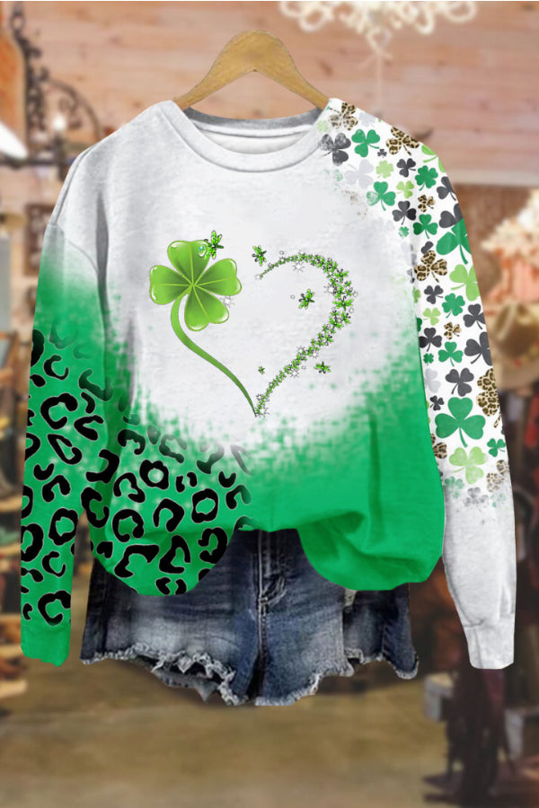 Lucky four-leaf clover round neck long-sleeved sweatshirt